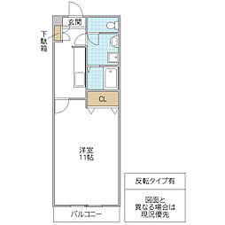 ディアコート 1階1Kの間取り