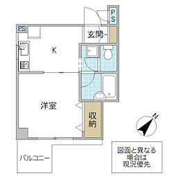 リエス水戸袴塚 2階1Kの間取り