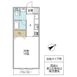 レーガベーネ渡里W 2階1Kの間取り