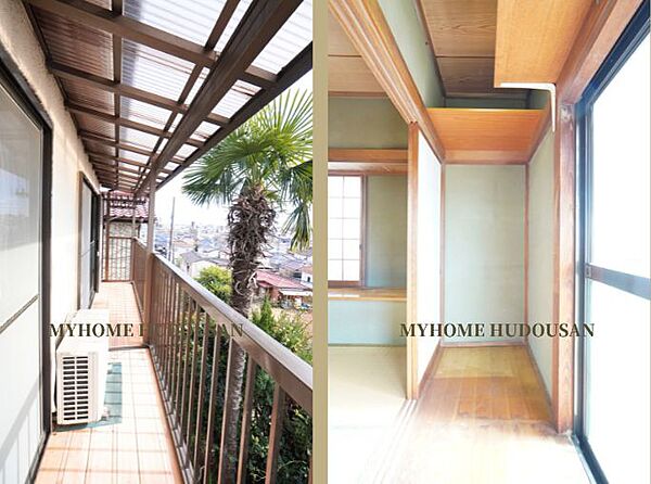 バルコニーは屋根付きだから、雨の日も慌てなくて大丈夫。部屋への吹込みや洗濯物が濡れるのを防いでくれます。マイホーム不動産でお預かり中、お気軽にお問い合わせください。