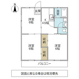 霞ヶ浦ハイツ B 2階3Kの間取り