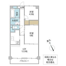 サンライフ土浦 2LDKの間取図画像