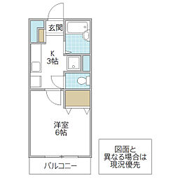 ビバリーヒルズ真鍋 1Kの間取図画像