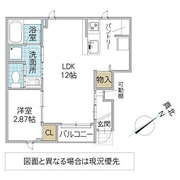 エスポワール生田町 1階1LDKの間取り