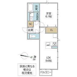casa serena 2階1LDKの間取り