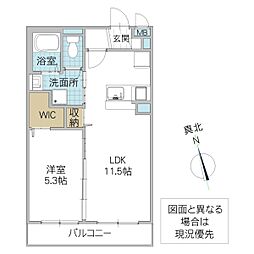 ヴィヴァーチェ阿見 3階1LDKの間取り