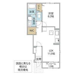 レジデンシア B 1階1LDKの間取り