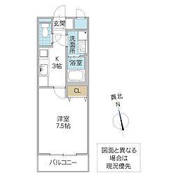 エクセラン阿見 3階1Kの間取り
