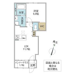 クレアベル 1階1LDKの間取り