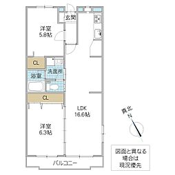 リブレス牛久 105号室 1階2LDKの間取り