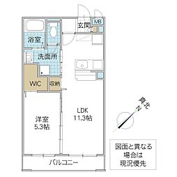 カーサ桜土浦 202号室 2階1LDKの間取り