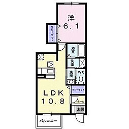 アストレーア 1階1LDKの間取り