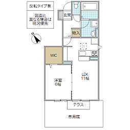 フローラ・ウィル B 1階1LDKの間取り