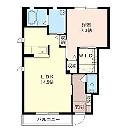 アドミラブール A 1階1LDKの間取り