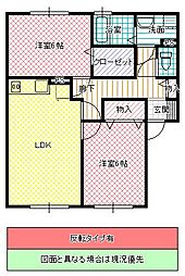 フローレス・リーベ A 2階2LDKの間取り
