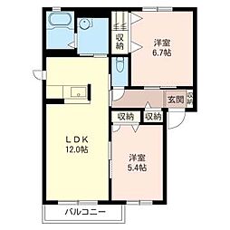 サンライズ白虎 2LDKの間取図画像