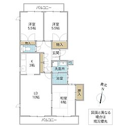 牛久ロイヤルレジデンスD棟 3LDKの間取図画像