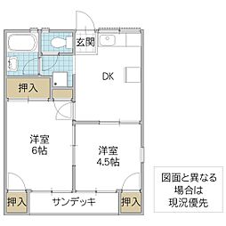 サンハイツ松葉 2DKの間取図画像