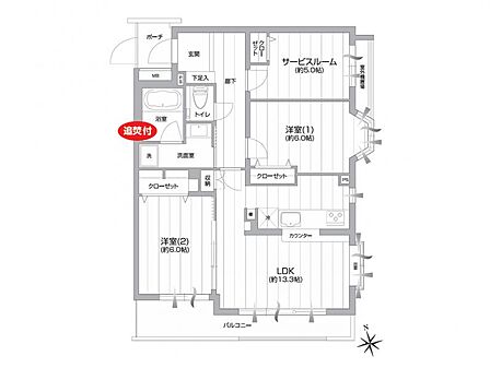 2SLDK、専有面積70.18m2、南向け、南・東角部屋