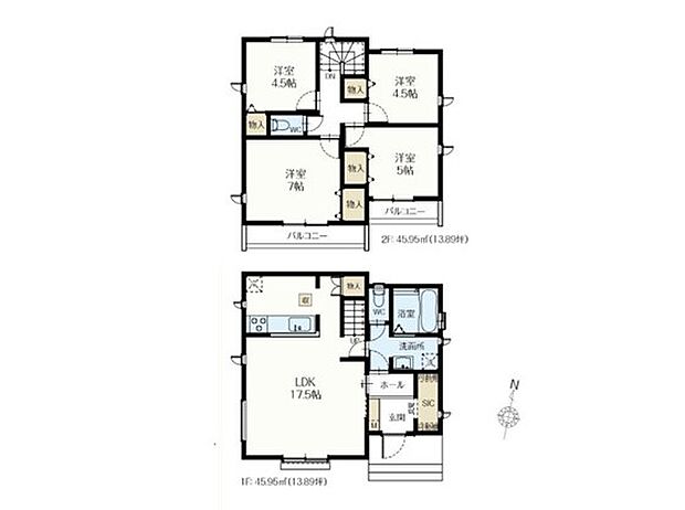 4LDK、土地面積115.06m2、建物面積91.90m2、南向け