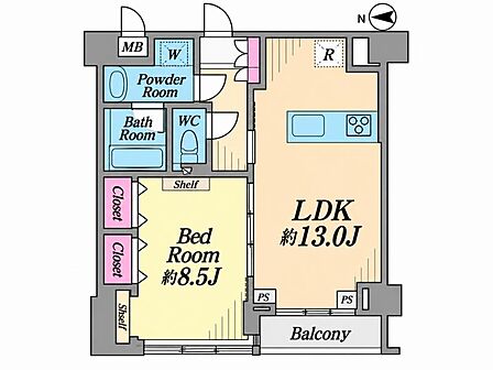 1LDK、専有面積51.86m2、西向け