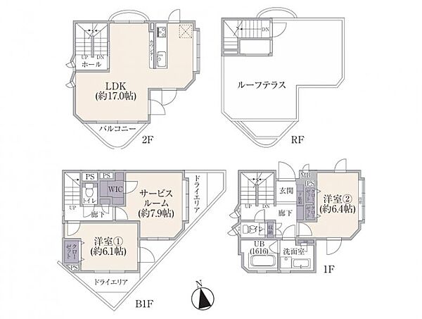 3LDK、専有面積m2、南向け