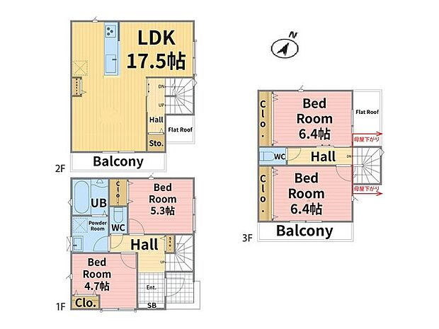 4LDK+PANTRY。土地面積67.00m2、建物面積101.84m2、南東向け、南東角地