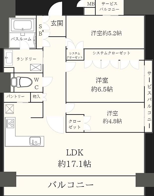 プラセシオン名古屋駅ファースト(3LDK) 12階の間取り