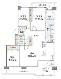 ル・サンク手稲センターテラス 3LDKの間取図画像