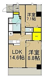 JR青梅線 中神駅 徒歩20分の賃貸マンション 6階2LDKの間取り
