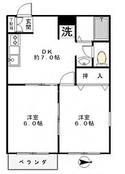 西武拝島線 西武立川駅 徒歩22分の賃貸アパート 2階2DKの間取り