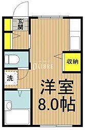 JR中央線 国分寺駅 徒歩8分の賃貸マンション 1階ワンルームの間取り