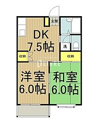 JR青梅線 昭島駅 徒歩12分の賃貸アパート 2階2DKの間取り