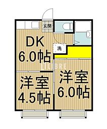 JR中央線 国分寺駅 徒歩17分の賃貸アパート 2階2DKの間取り