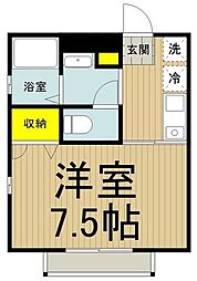 西武新宿線 小平駅 徒歩12分の賃貸アパート 1階1Kの間取り