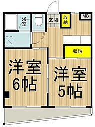 JR青梅線 東中神駅 徒歩20分の賃貸マンション 2階2Kの間取り