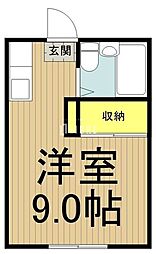 JR青梅線 昭島駅 徒歩11分の賃貸アパート 2階ワンルームの間取り