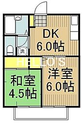 JR中央線 日野駅 徒歩11分の賃貸アパート 2階2DKの間取り