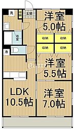 多摩都市モノレール 万願寺駅 徒歩9分の賃貸マンション 3階3LDKの間取り