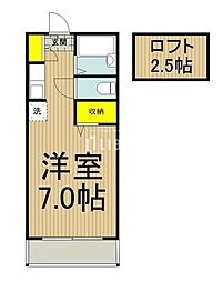 JR中央線 日野駅 徒歩9分の賃貸マンション 2階ワンルームの間取り