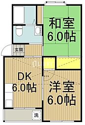 京王線 高幡不動駅 徒歩16分の賃貸アパート 2階2DKの間取り
