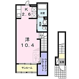 カーサ摩耶1 2階ワンルームの間取り