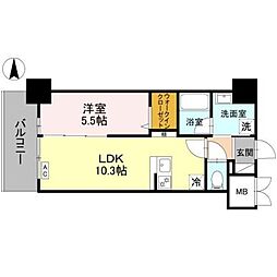 茨木市中津町マンション 1LDKの間取図画像