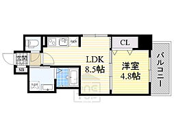 D'TOWER城北 1DKの間取図画像