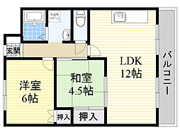 第二田中マンション 2LDKの間取図画像