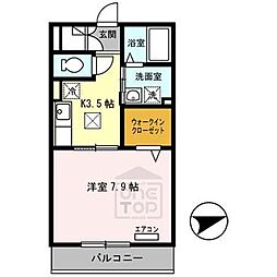 メルレット 1Kの間取図画像