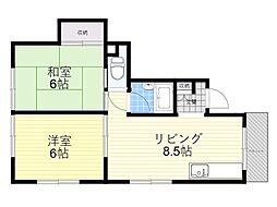 光栄ハイツ香露園 2DKの間取図画像
