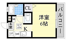 H・Bハイツ 1Kの間取図画像