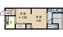 カトレア荘 1Kの間取図画像