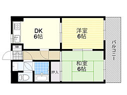 エリータ鳥飼 2DKの間取図画像